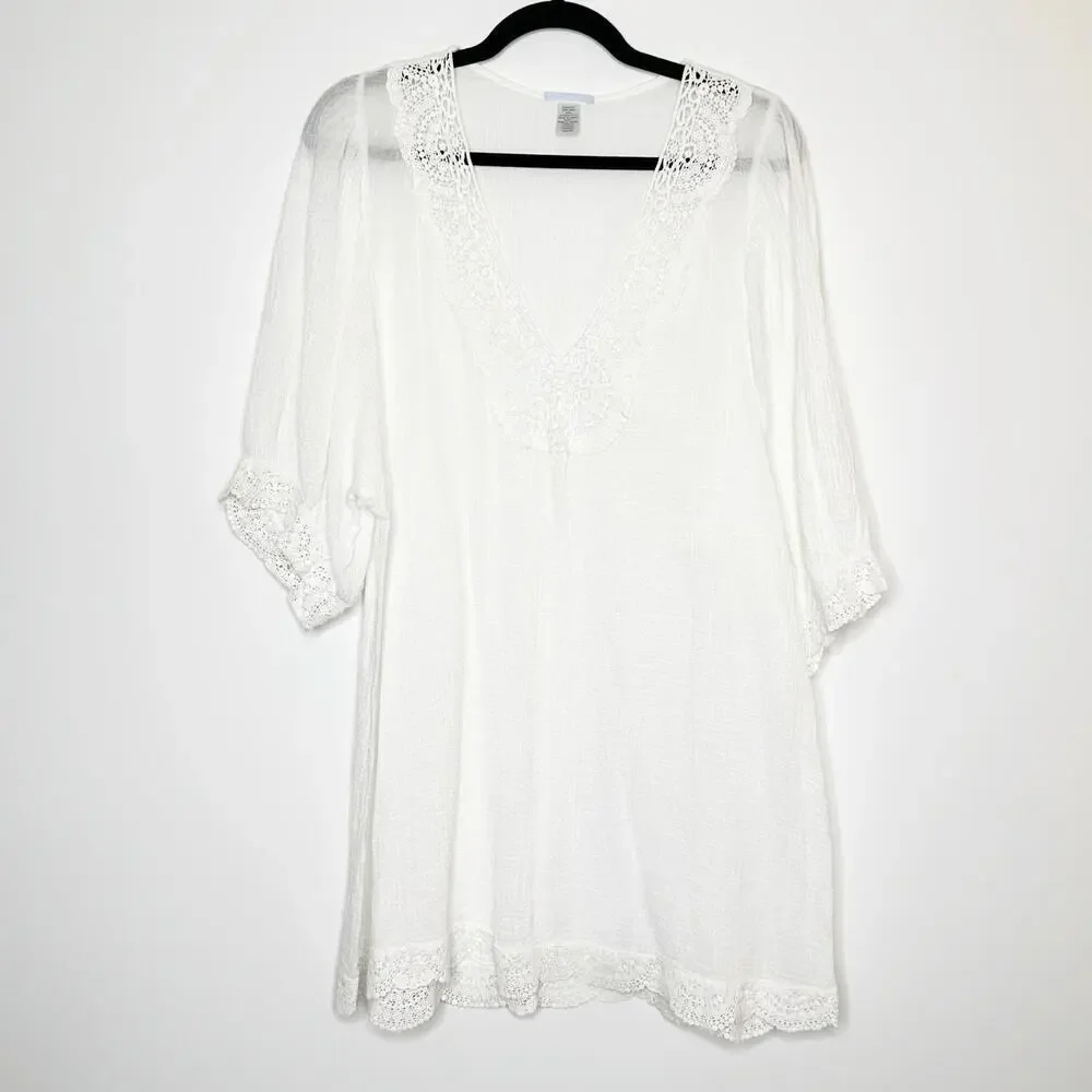 Eberyjey Lace Trim Tunic Women's White Size Small Medium